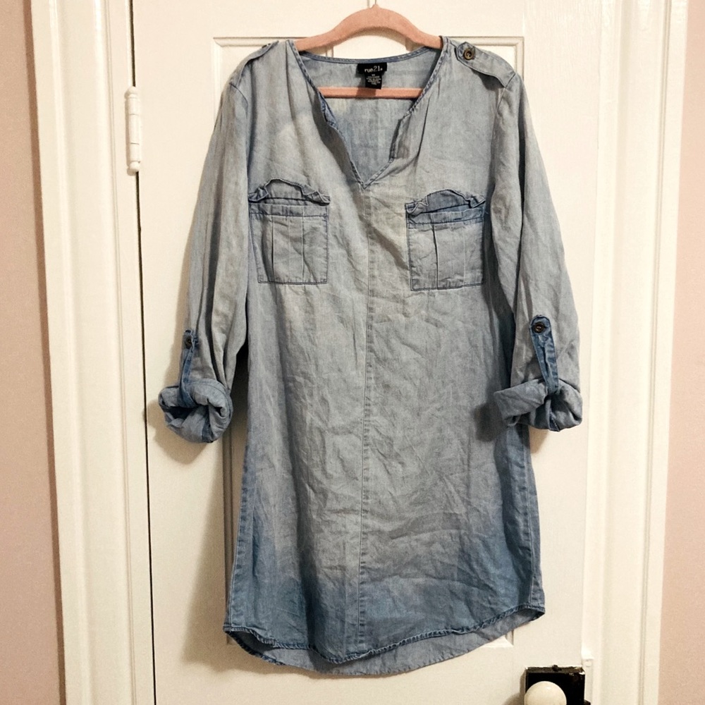 Vintage denim jean shirt dress 1990s mom teacher Y2K 00s 90s 80s Grunge